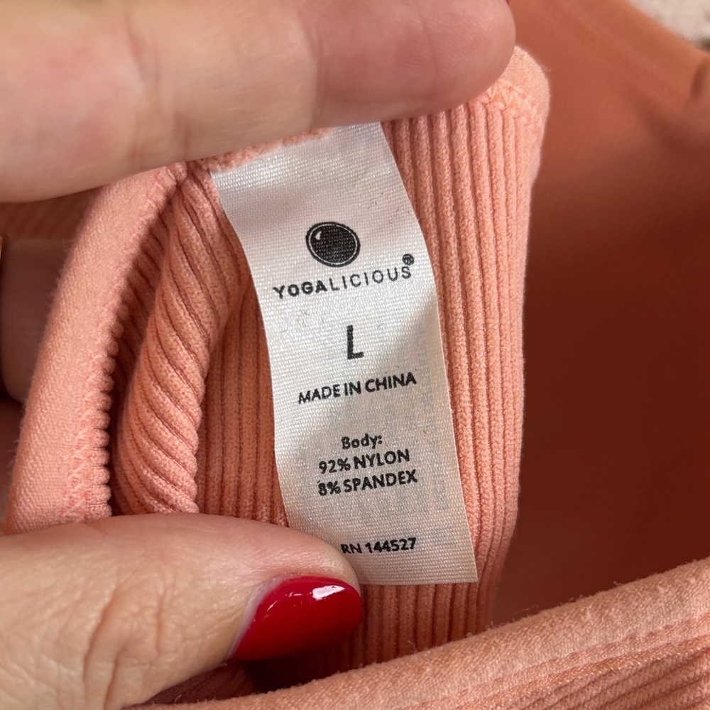 Yogalicious Ribbed Racerback Peach Sports Bra sz L - Picture 4 of 6